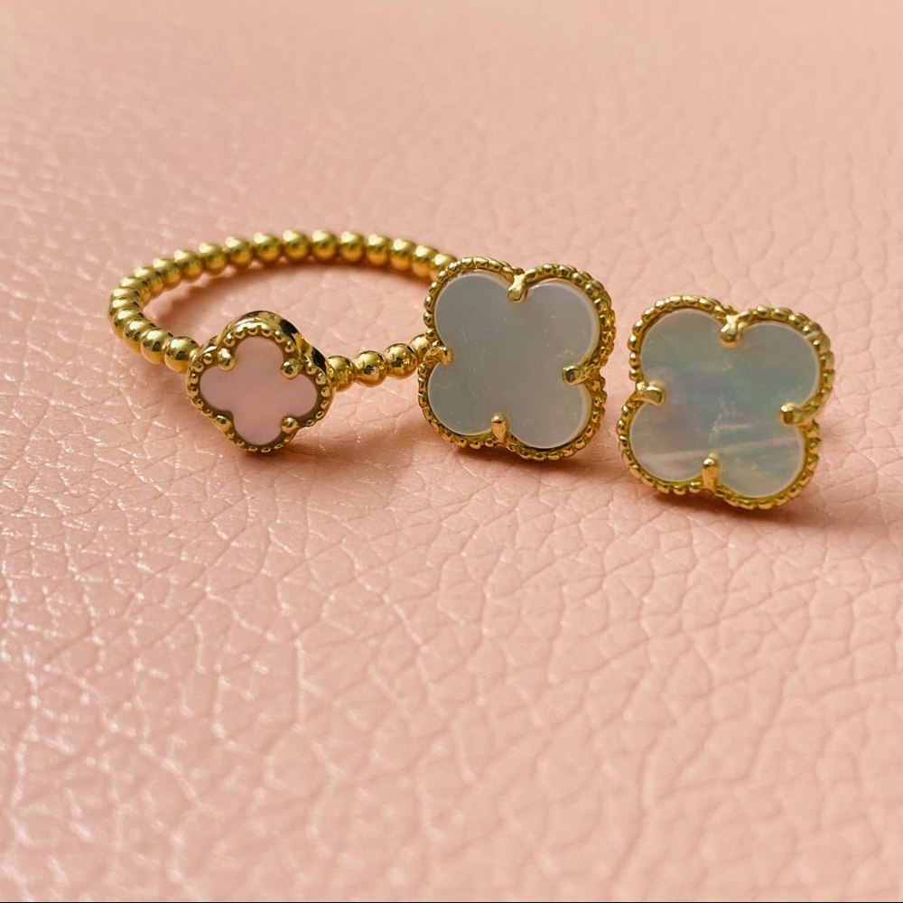 18K Saudi Gold Mother of Pearl Earrings & Ring Set